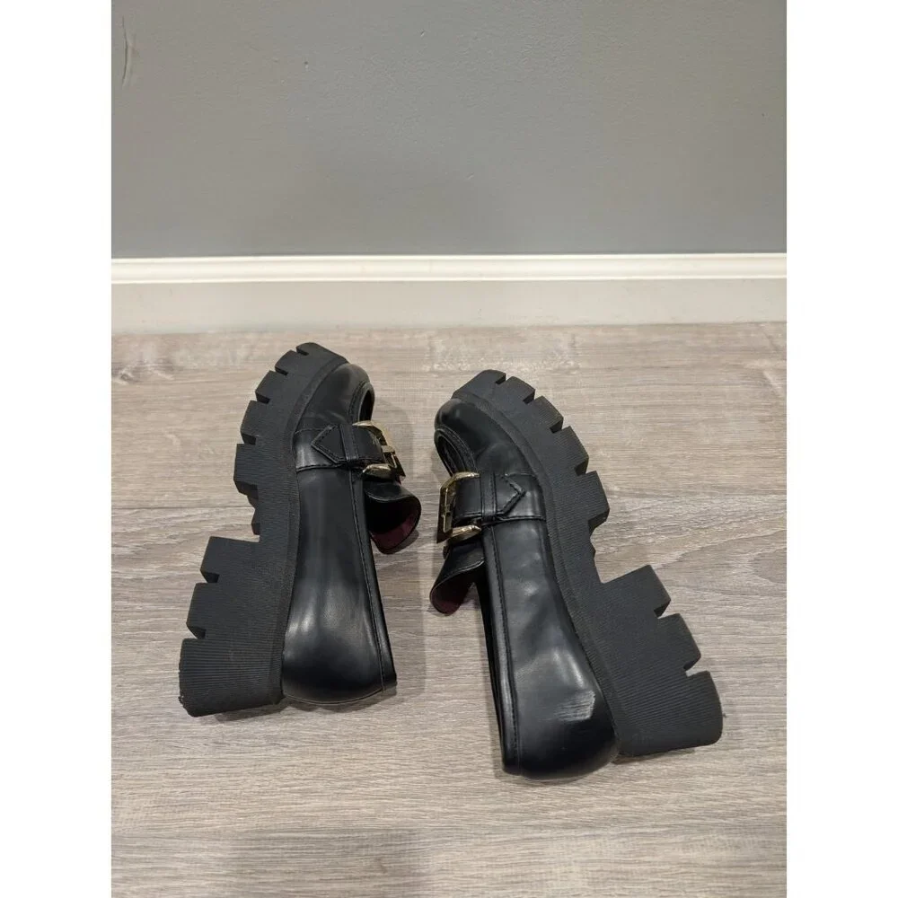 Zara Women's Back Loafers Chunky Platform Metal Buckle Shoes Y2K Slip-ons Sz 38